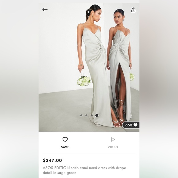 ASOS Edition Sage Green long Satin Dress suitable for bridesmaid or grad season. - Picture 5 of 6
